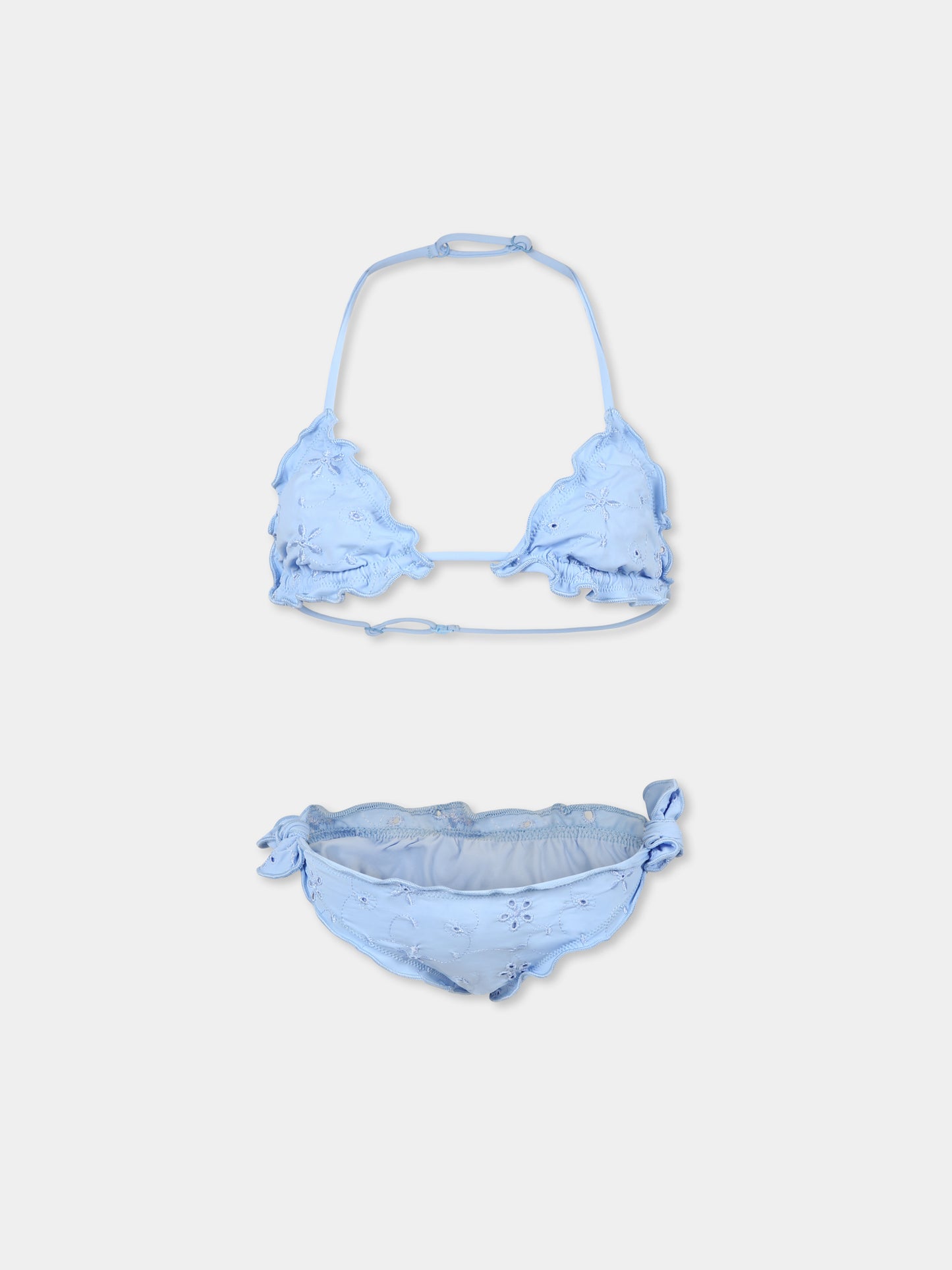 Bikini bleu clair pour fille avec fleurs