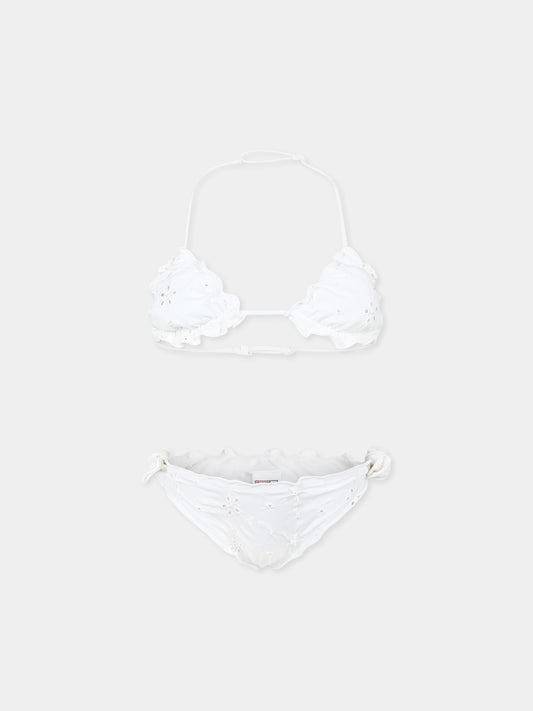 Bikini blanc pour fille avec fleurs
