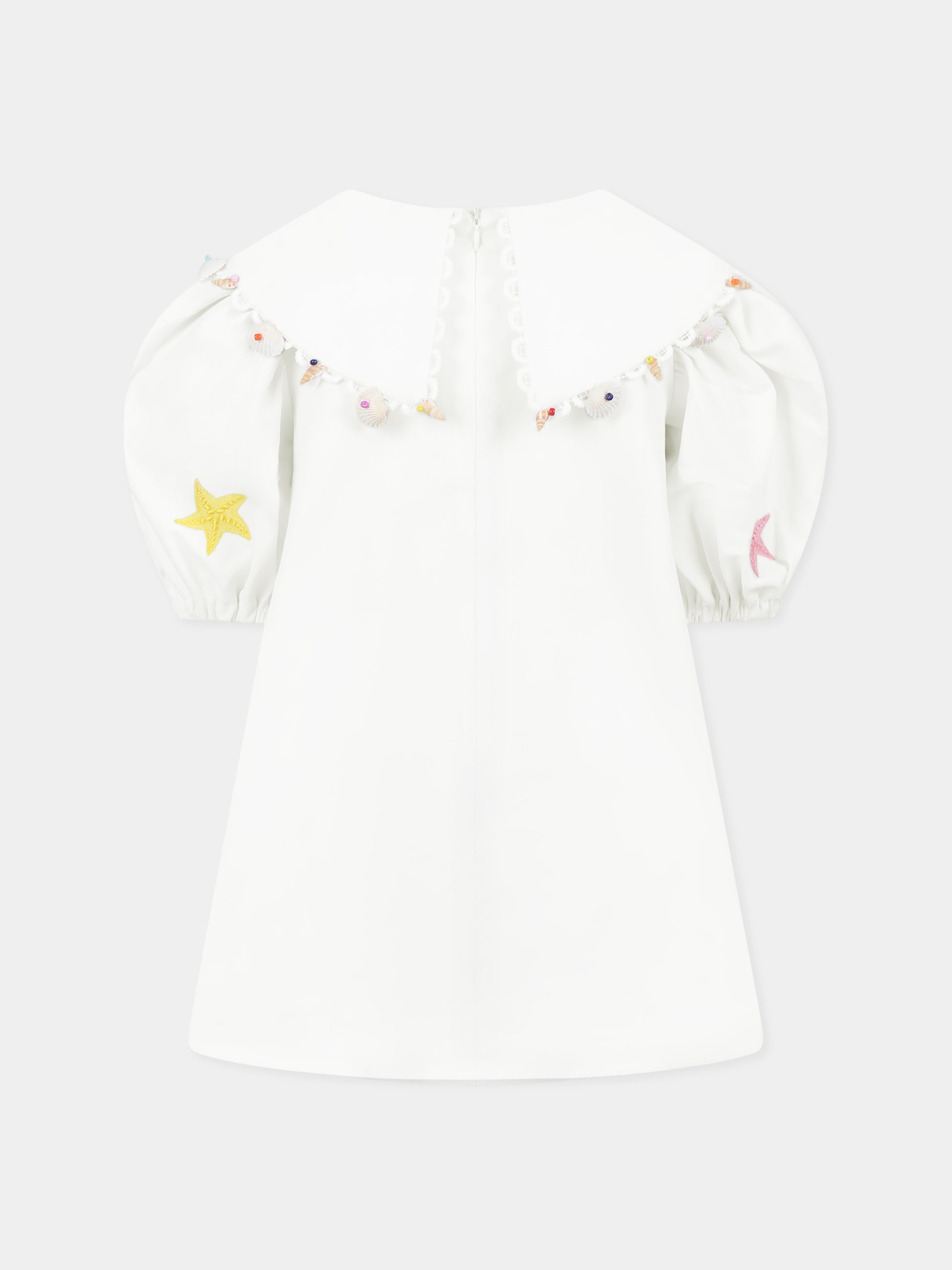 Vestito bianco per bambina con stelle marine,Pangolini Kids,SEA STARS WHITE