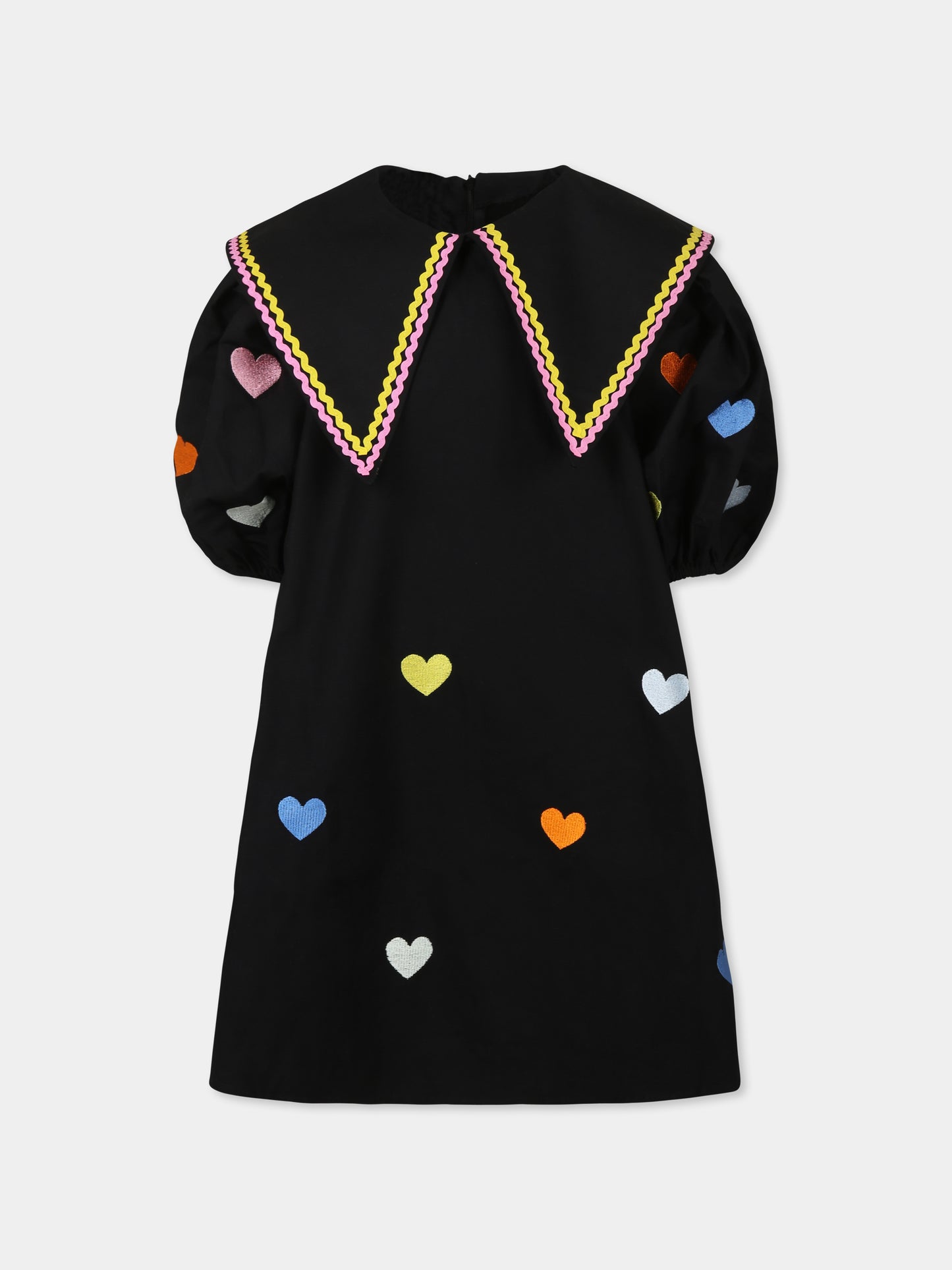 Vestito nero per bambina con cuori,Pangolini Kids,HURTS BLACK