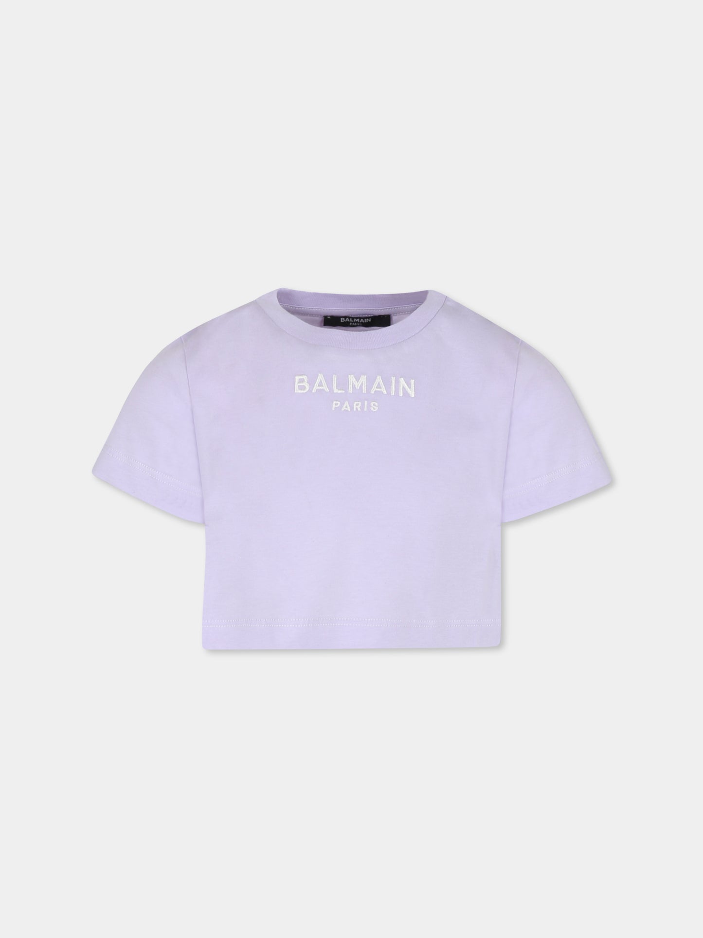 T-shirt court violet pour fille avec logo