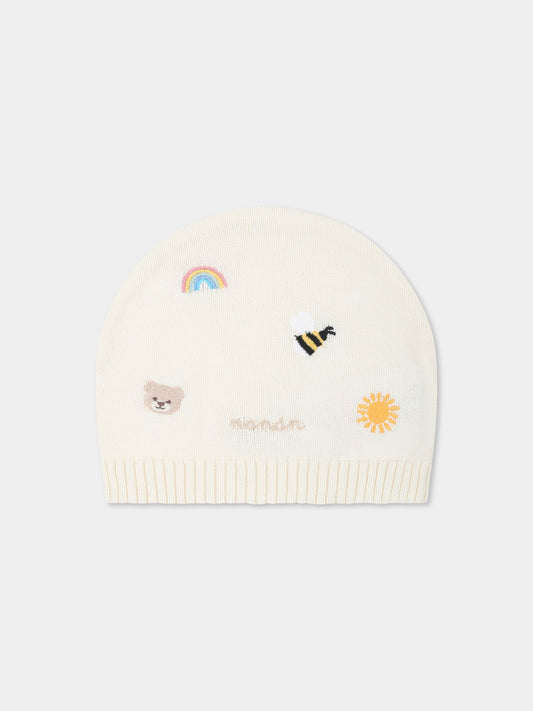 Cappello avorio per neonati con ape e arcobaleno,Nanán,E25006B