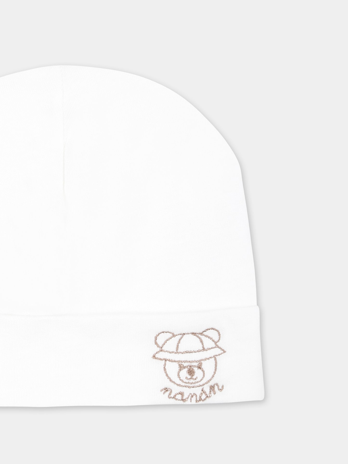 Cappello bianco per neonato con orsetto,Nanán,E25109B