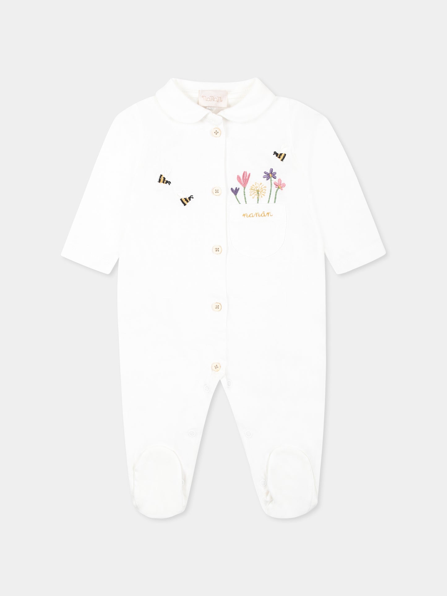 Tutina bianca per neonata con api e fiori,Nanán,E25400B