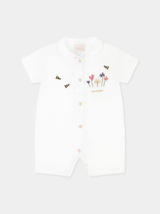Pagliaccetto bianco per neonata con api e fiori,Nanán,E25403B