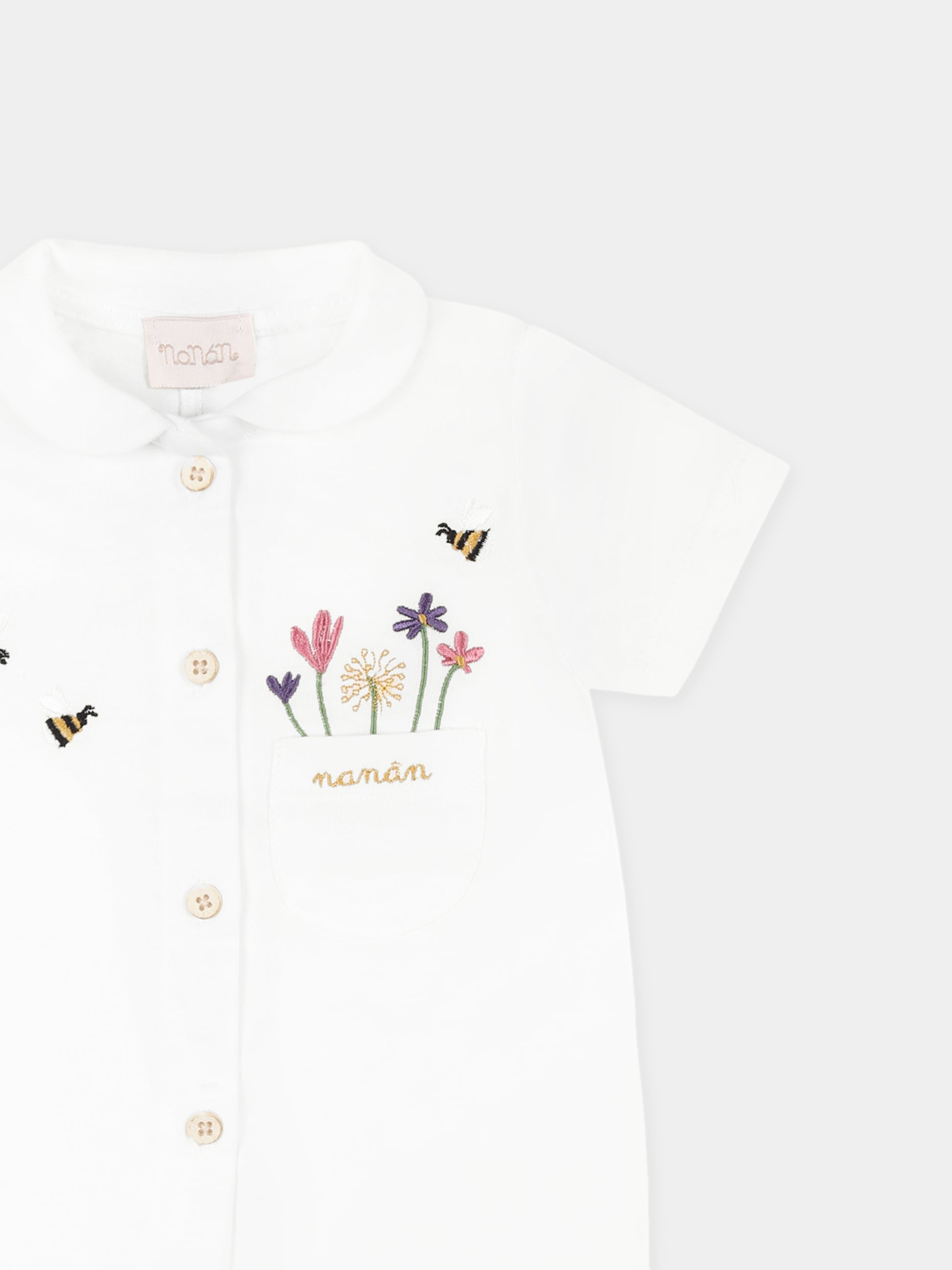 Pagliaccetto bianco per neonata con api e fiori,Nanán,E25403B