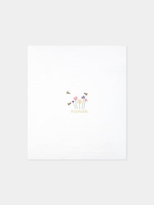 Coperta bianca per neonata con api e fiori,Nanán,E25408B