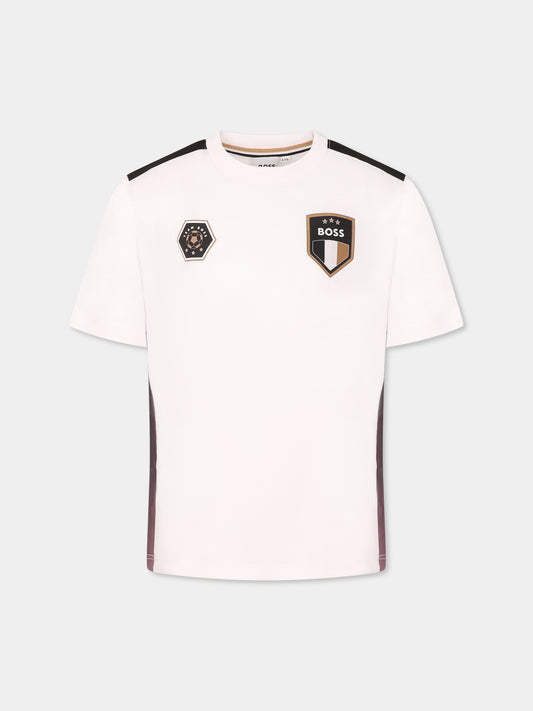 T-shirt bianca per bambino con stemmi,Boss,J52691 10P