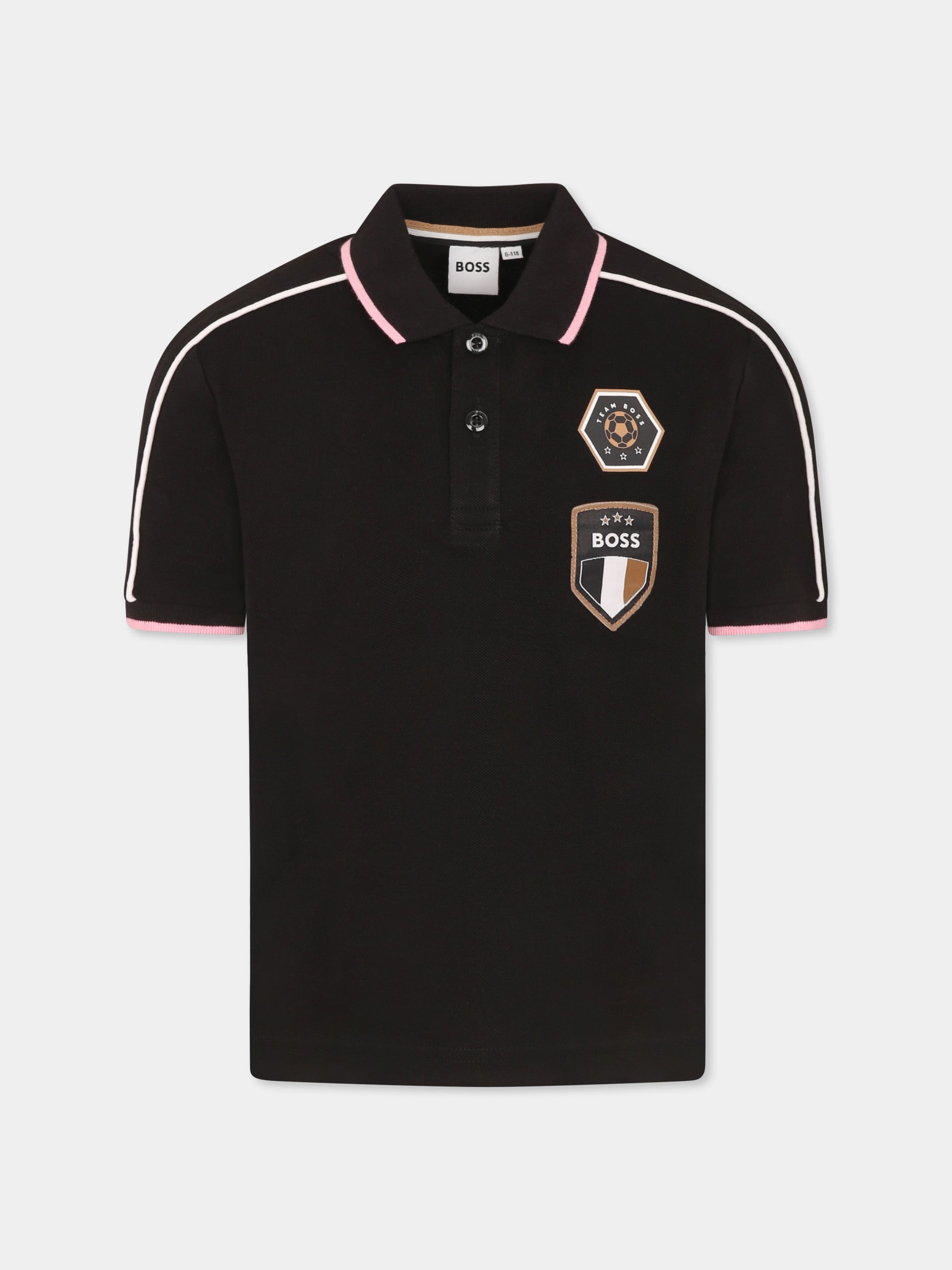 Polo nera per bambino con logo,Boss,J52695 09B