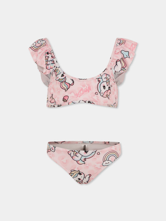 Bikini rose pour fille avec licorne