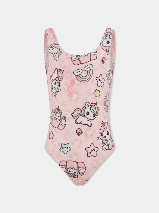 Maillot de bain rose pour fille avec licorne