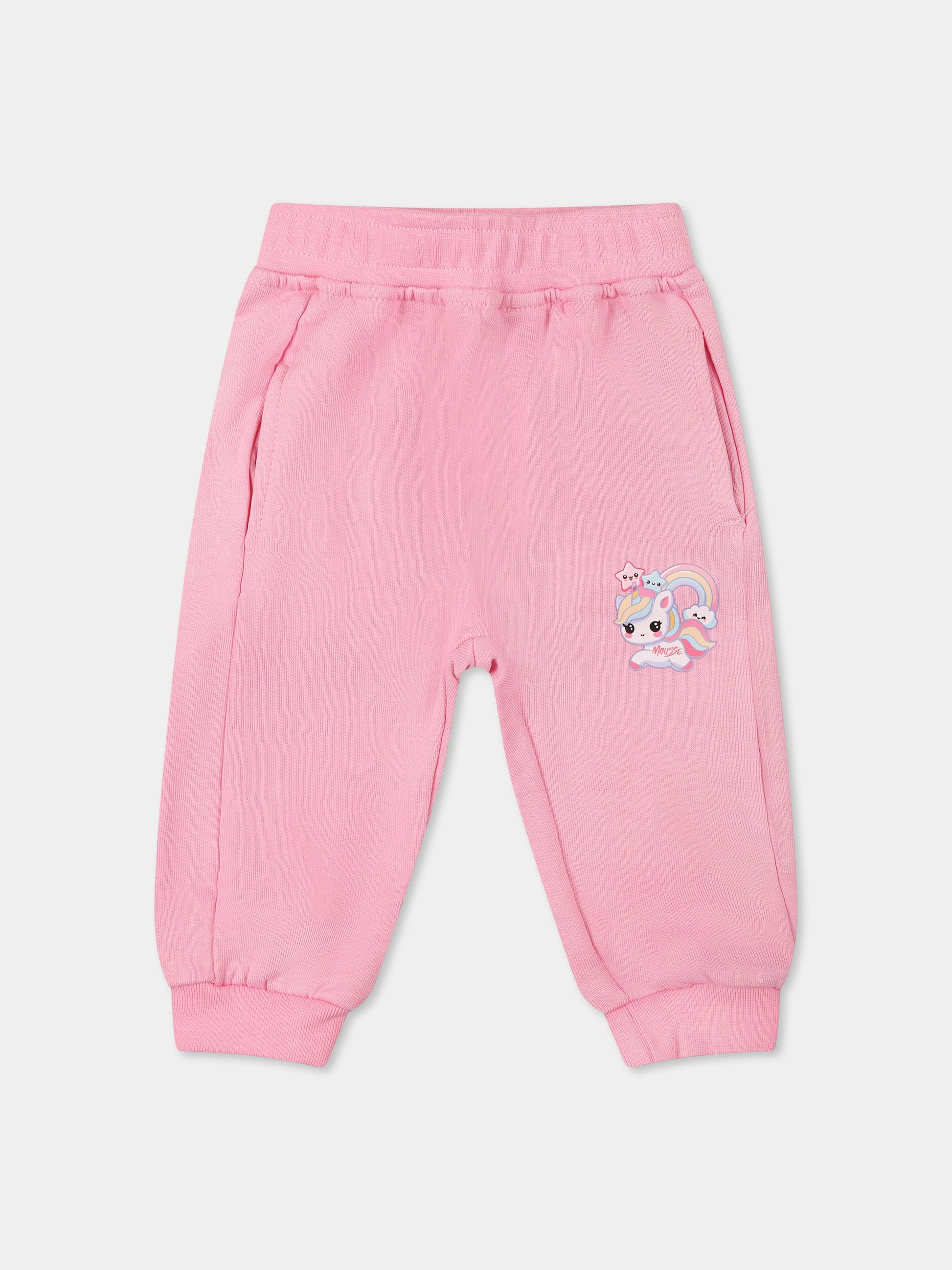 Pantaloni rosa per neonata con unicorno,Mousse Kids,SKNP372P