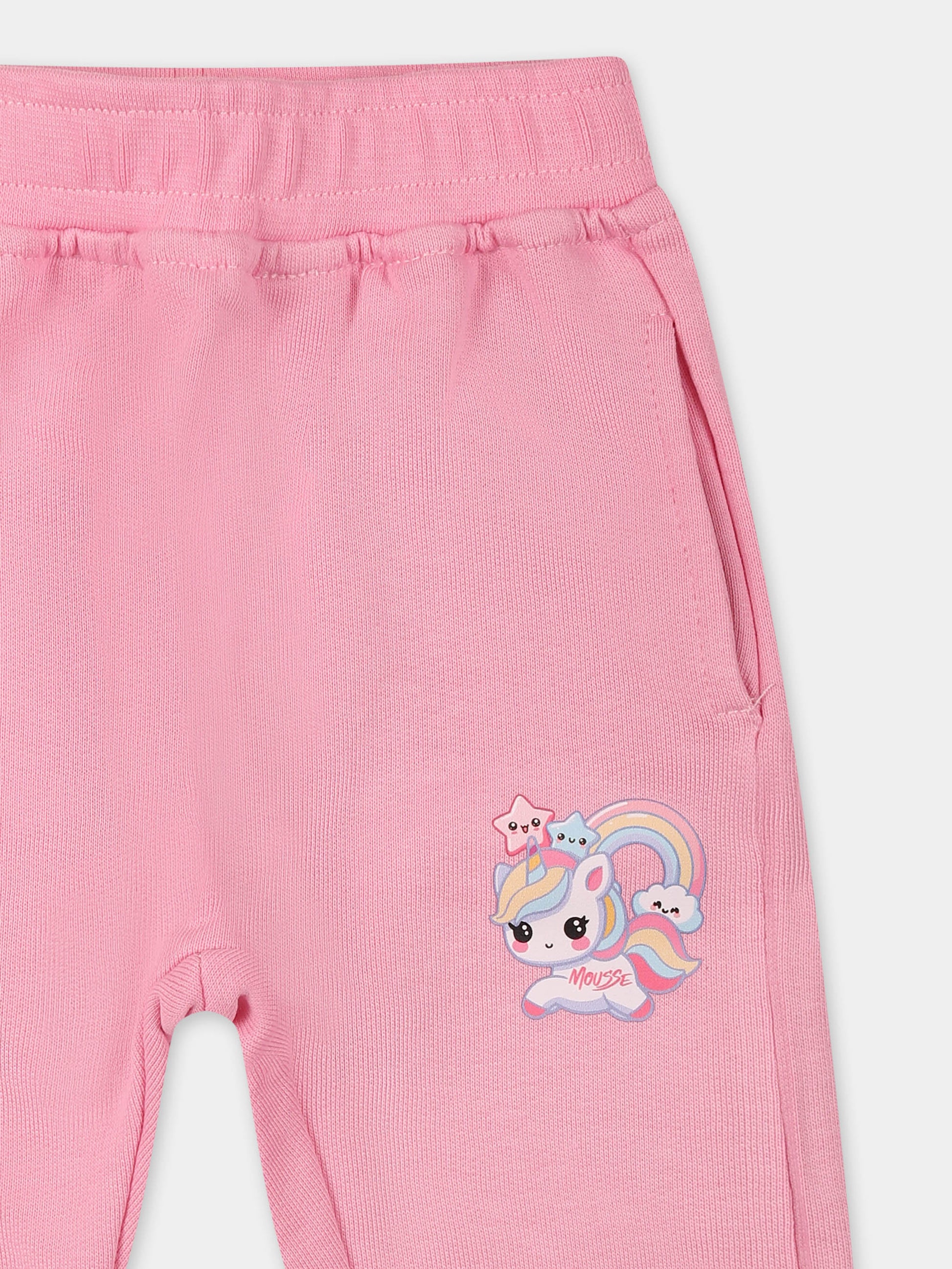 Pantaloni rosa per neonata con unicorno,Mousse Kids,SKNP372P