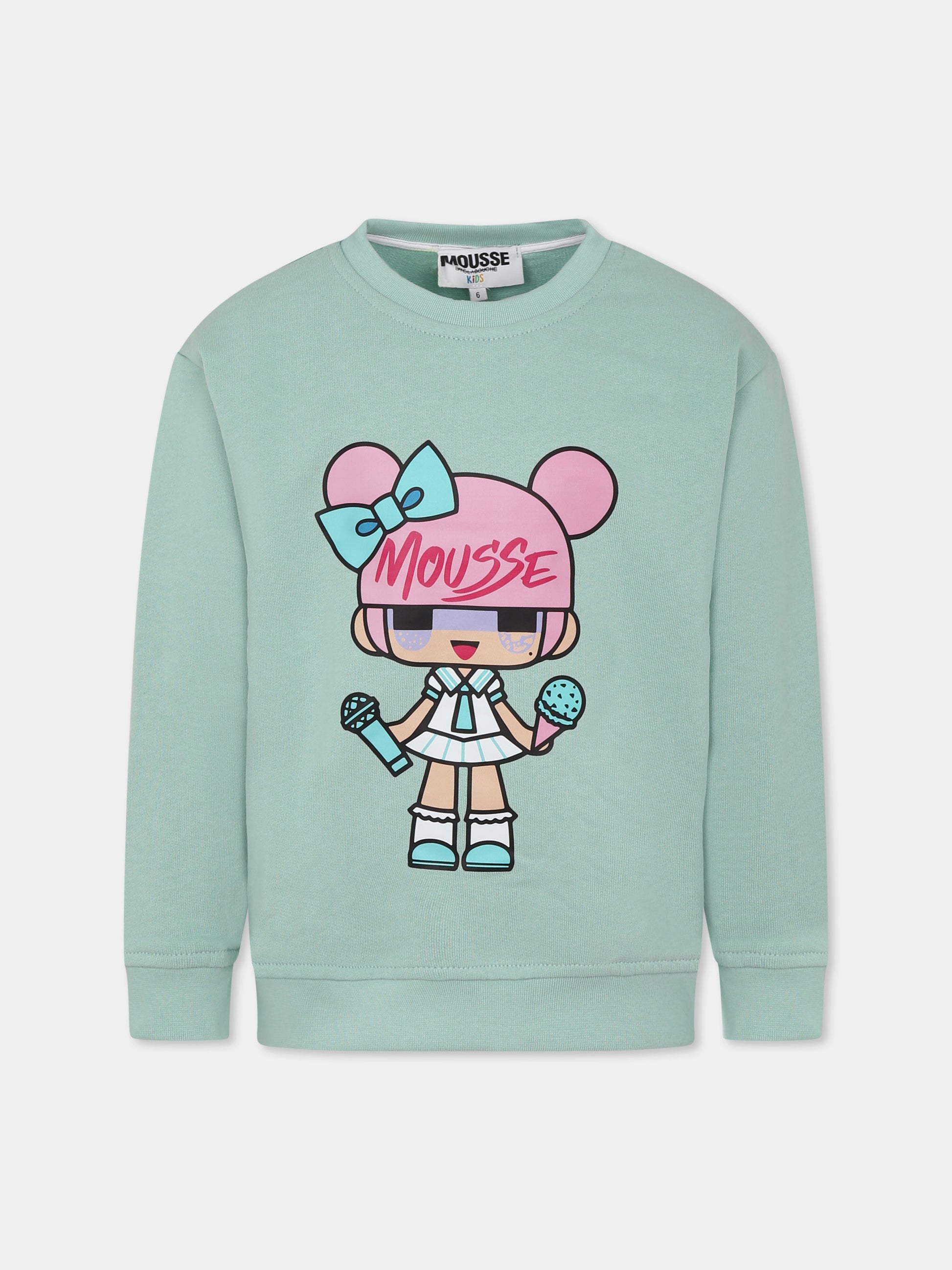 Felpa verde per bambina con bambola,Mousse Kids,SKFG374M
