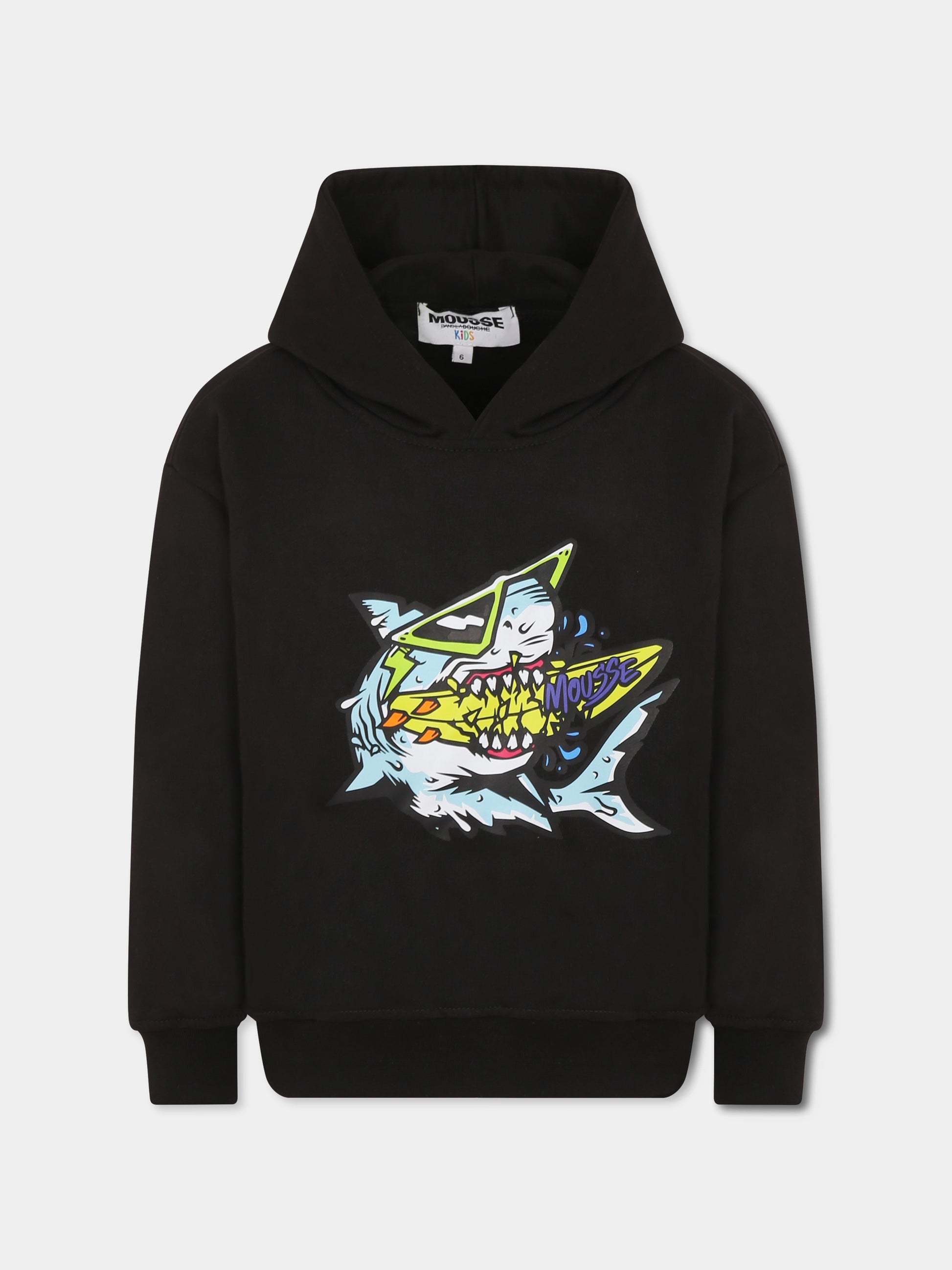 Felpa nera per bambino con squalo,Mousse Kids,SKHB382B