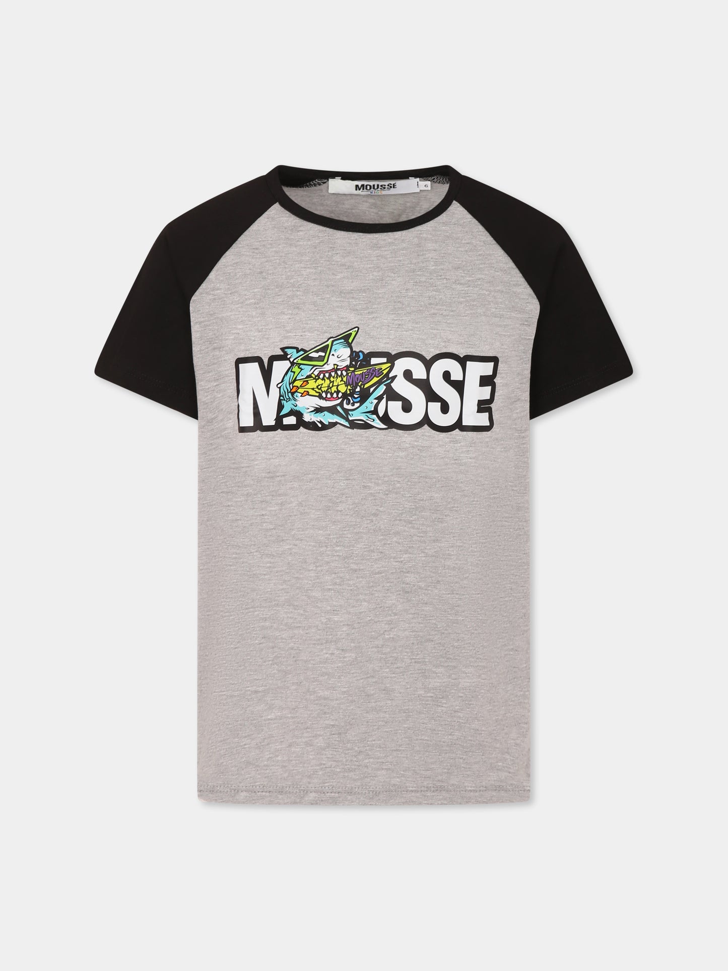 T-shirt grigia per bambino con squalo,Mousse Kids,SKSBMB382