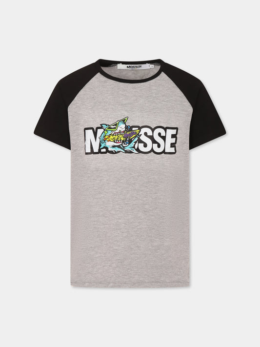 T-shirt grigia per bambino con squalo,Mousse Kids,SKSBMB382