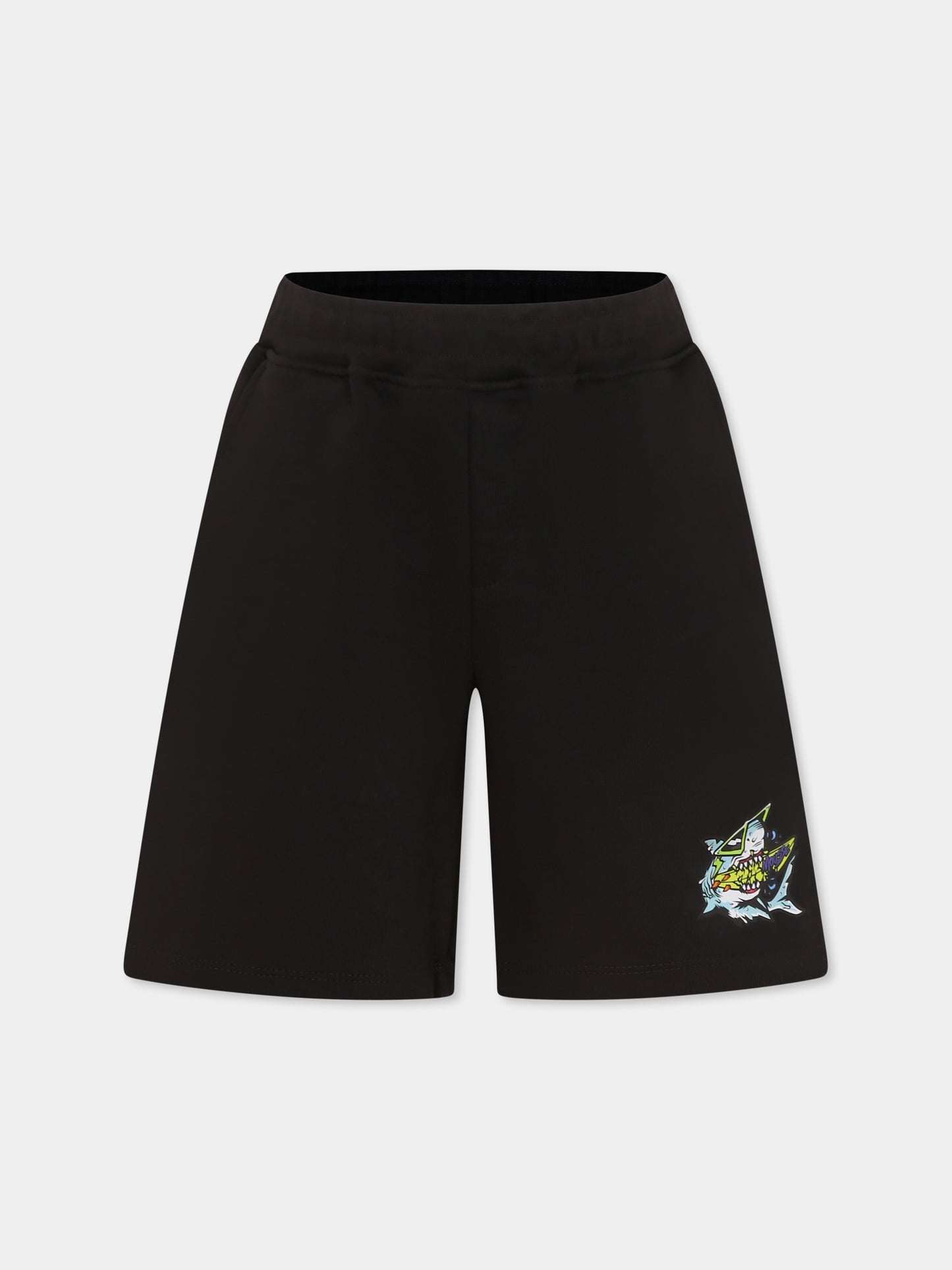 Shorts neri per bambino con squalo,Mousse Kids,SKBSF382B