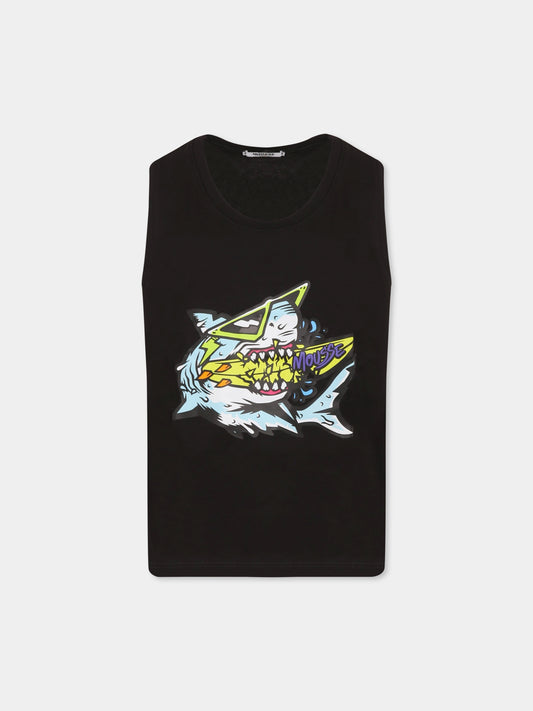 Canotta nera per bambino con squalo,Mousse Kids,SKCT382B