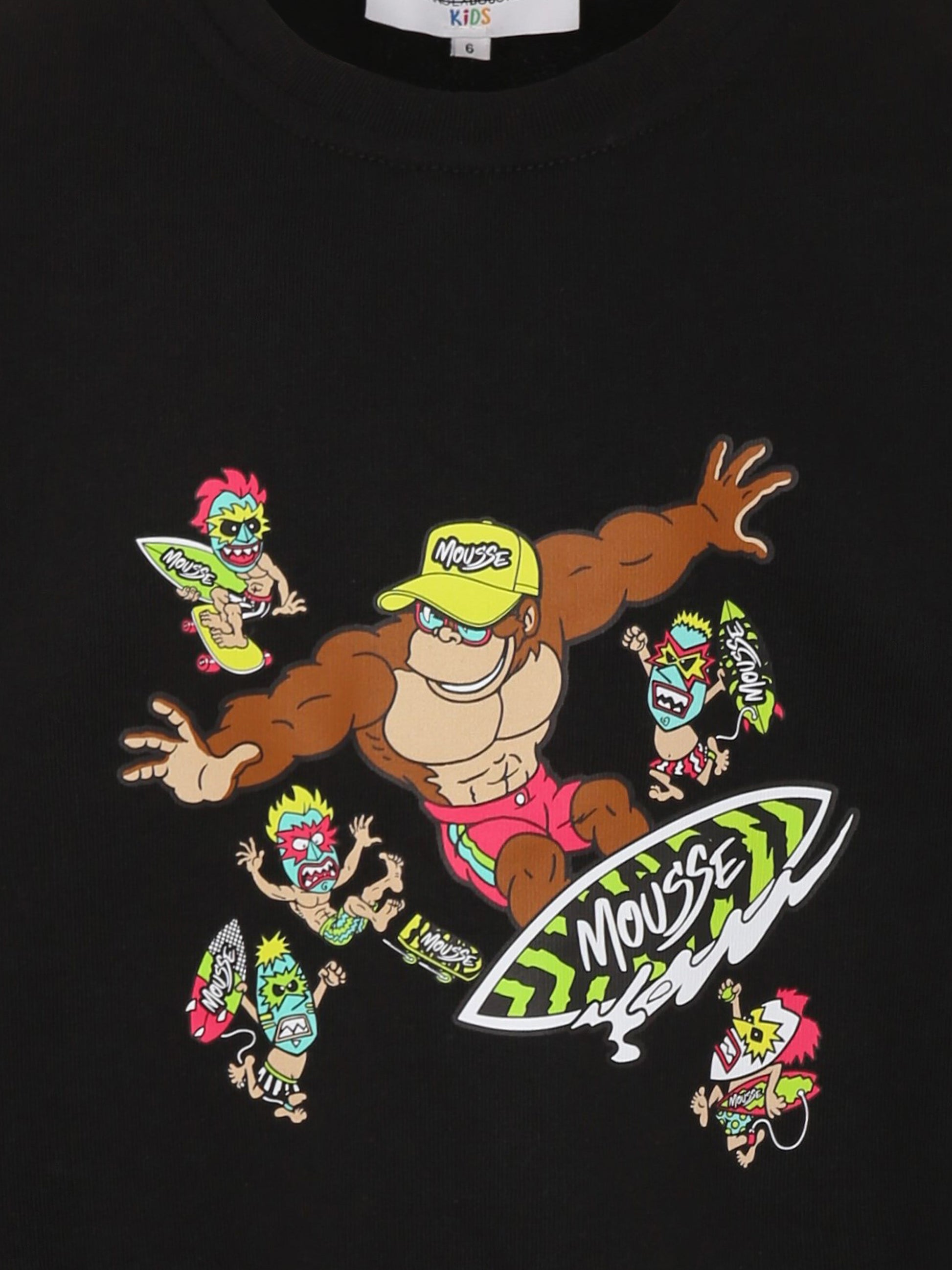 Felpa nera per bambino con scimmia e mostri maori,Mousse Kids,SKFG383B