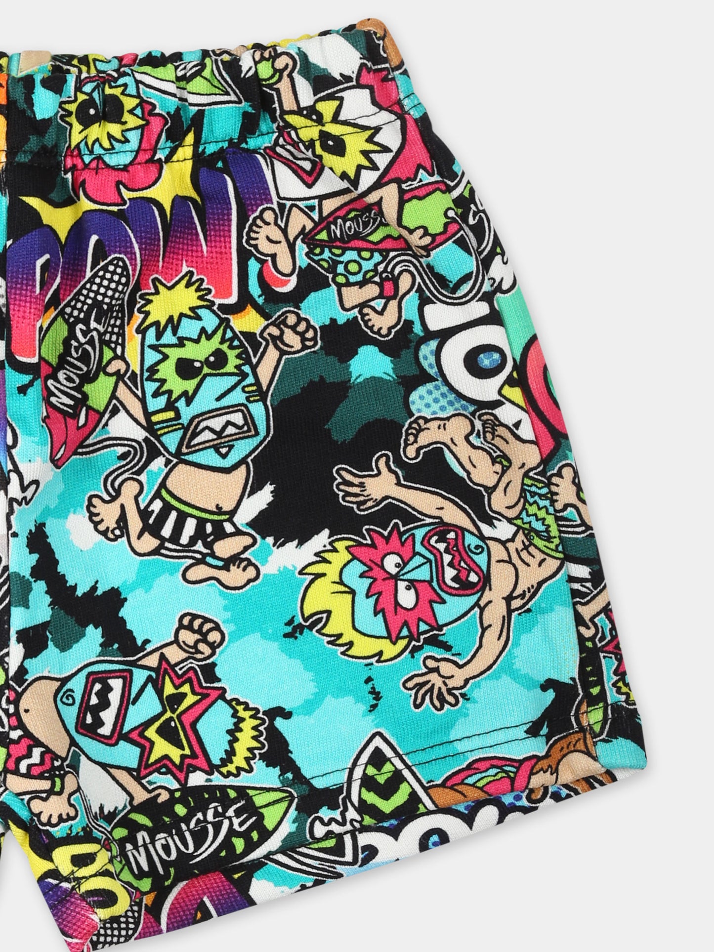 Shorts multicolor per neonato con scimmia e mostri maori,Mousse Kids,SKNBF383