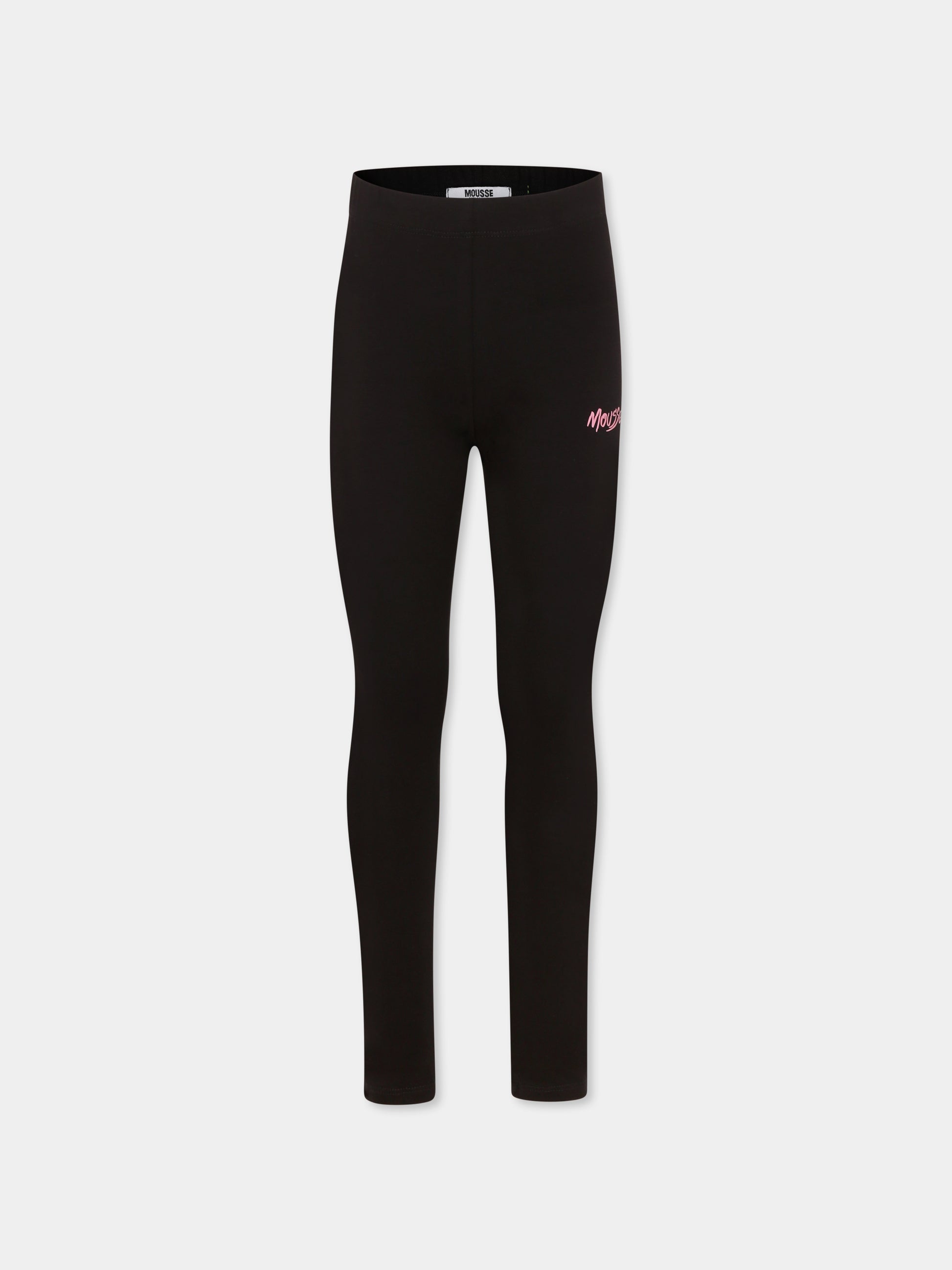Legging neri per bambina con logo,Mousse Kids,SKLGB