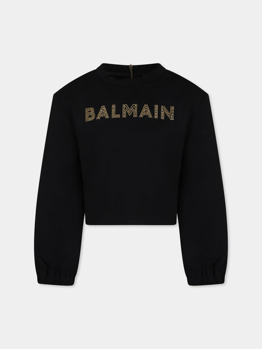 Felpa crop nera per bambina con logo,Balmain Kids,BT4B20 J0035 930