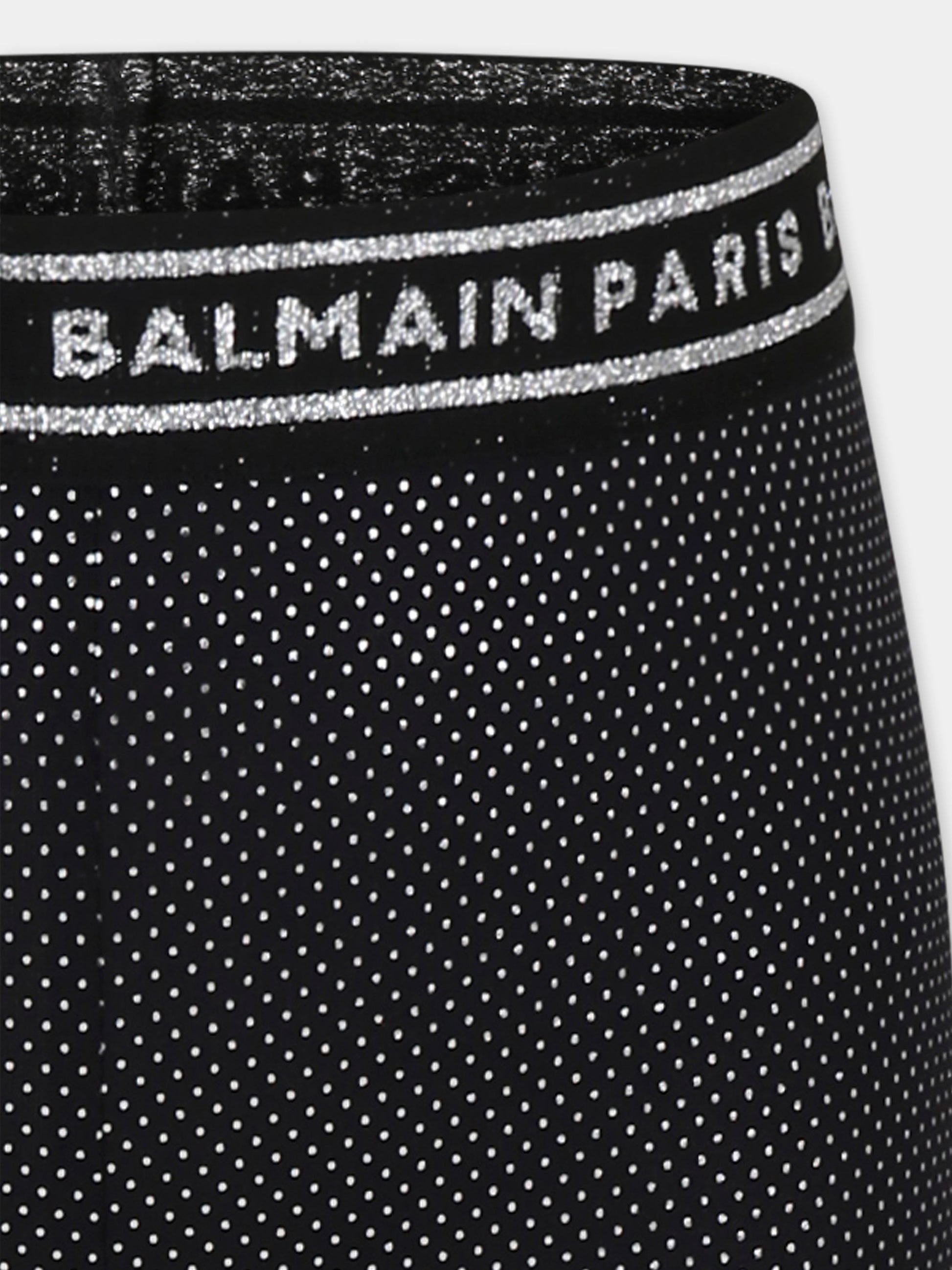 Leggings neri per bambina con pois,Balmain Kids,BT6C50 J0292 930AG