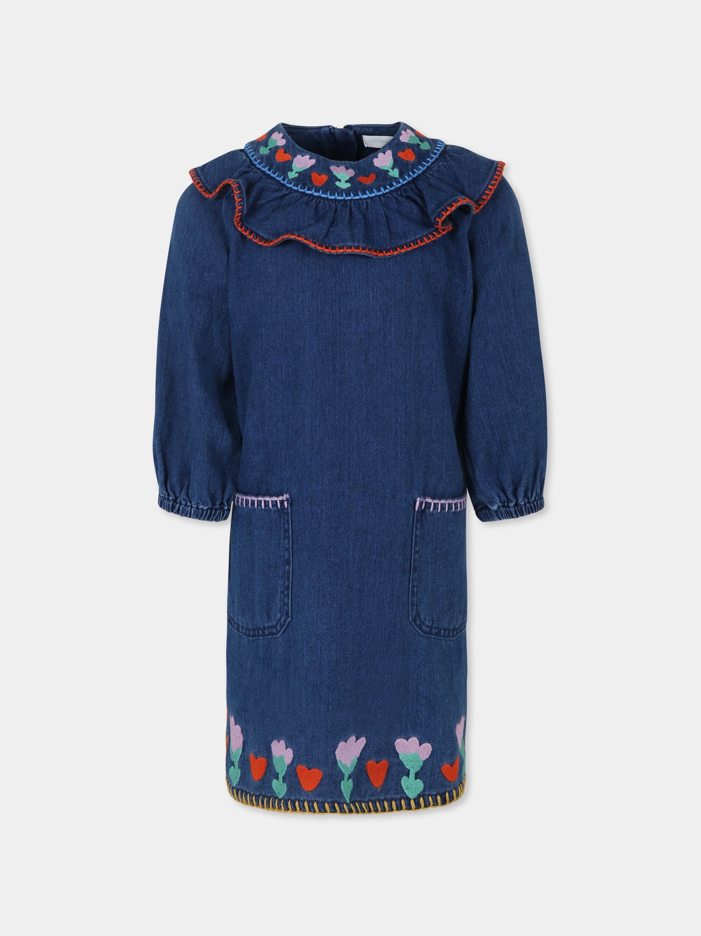 Vestito blu per bambina con fiori,Stella Mccartney Kids,TT1B90 Z1267 618