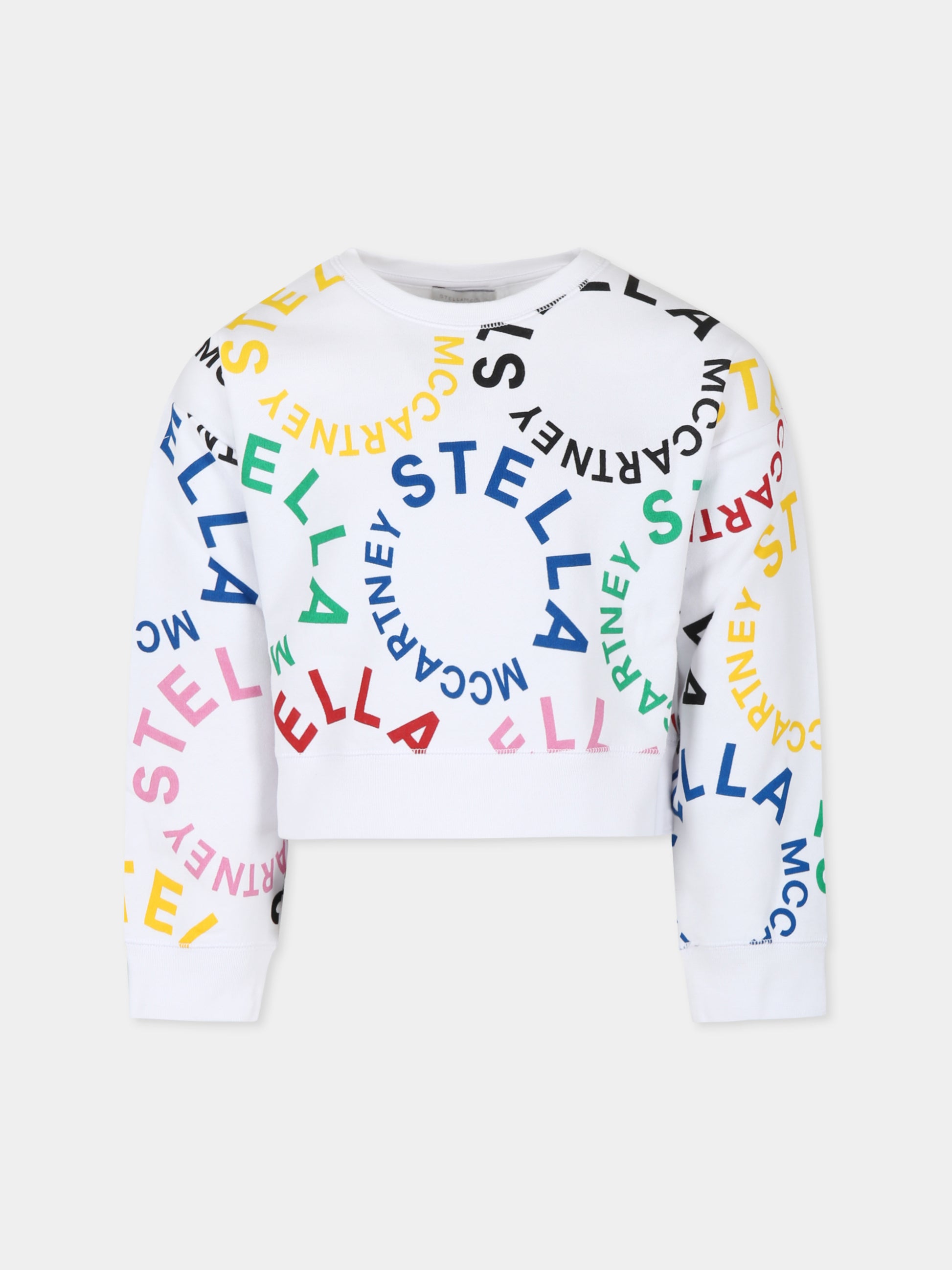 Felpa crop bianca per bambina con logo all over,Stella Mccartney Kids,TT4C30 Z1333 100MC