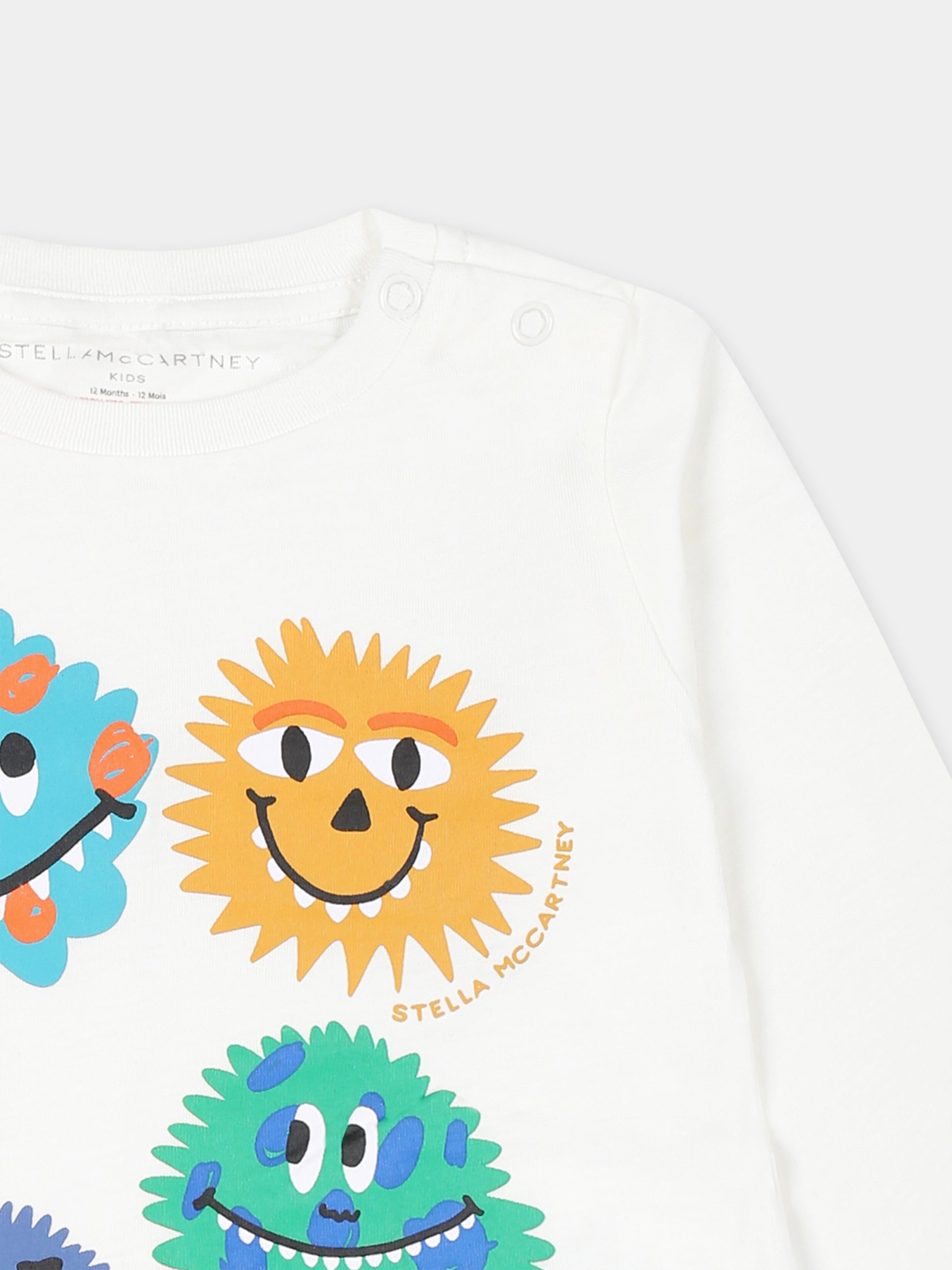 T-shirt bianca per neonato con mostri,Stella Mccartney Kids,TT8580 Z0434 101