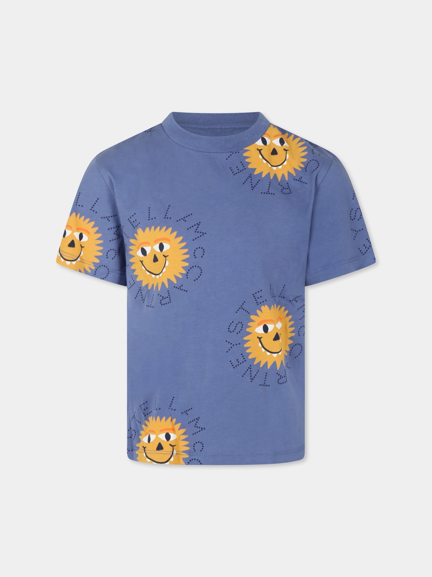 T-shirt blu per bambino con mostri e logo all over,Stella Mccartney Kids,TT8Q81 Z1426 668MC