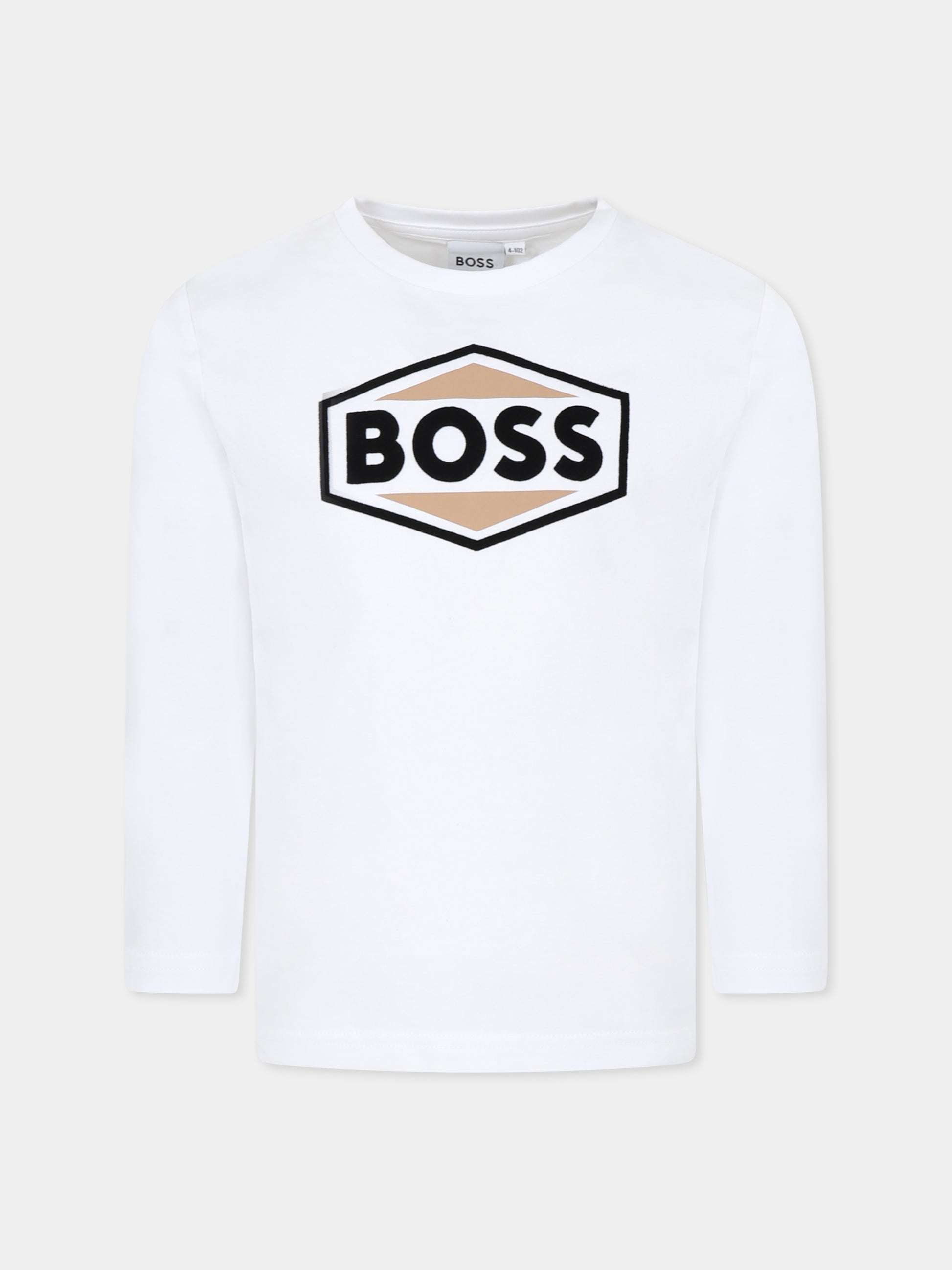 T-shirt bianca per bambino con logo,Boss,J25O86 10P