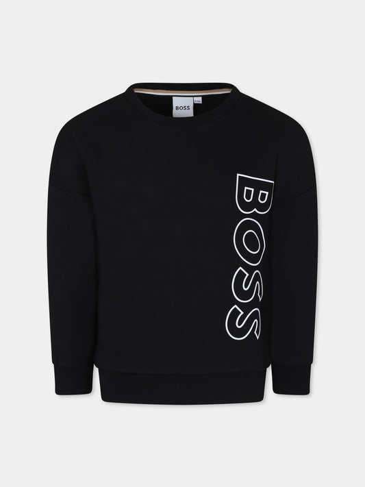 Felpa nera per bambino con logo,Boss,J25Q13 09B