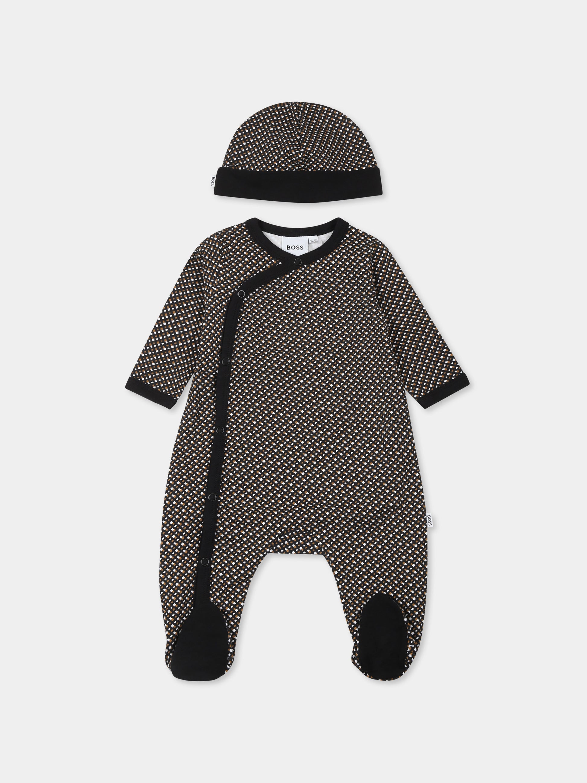 Set tutina nero per neonato con monogramma all over,Boss,J98438 09B