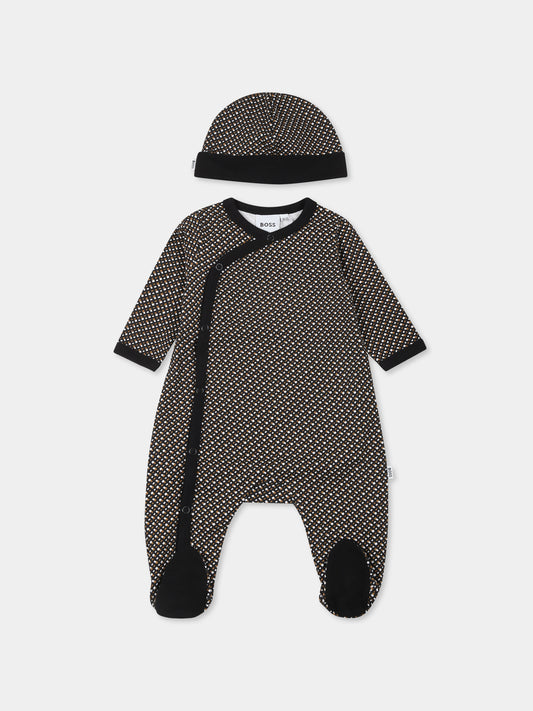 Set tutina nero per neonato con monogramma all over,Boss,J98438 09B