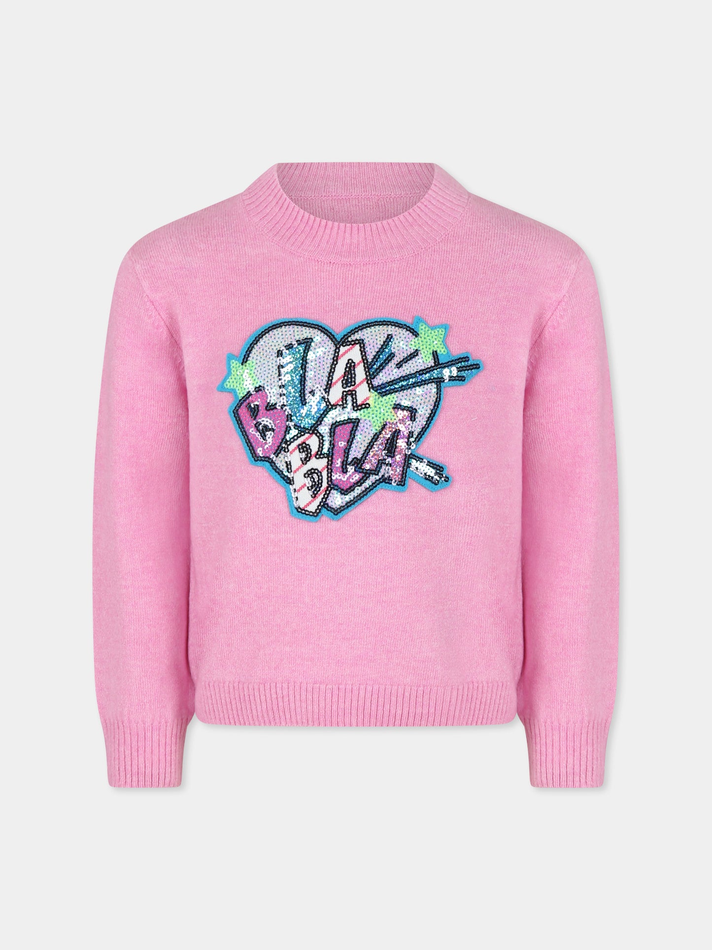 Maglione rosa per bambina con scritta e paillettes,Billieblush,U15B53 47C