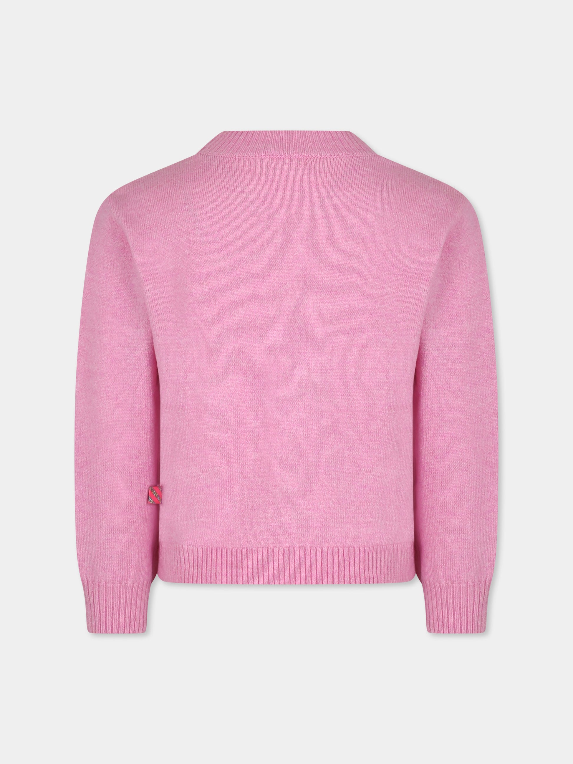 Maglione rosa per bambina con scritta e paillettes,Billieblush,U15B53 47C