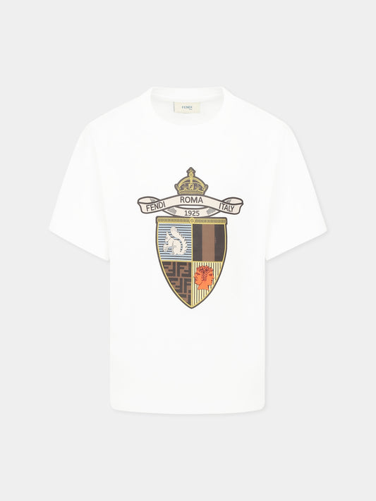 T-shirt blanc pour garçon avec emblème
