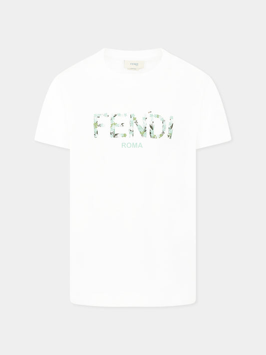 T-shirt blanc pour fille avec logo