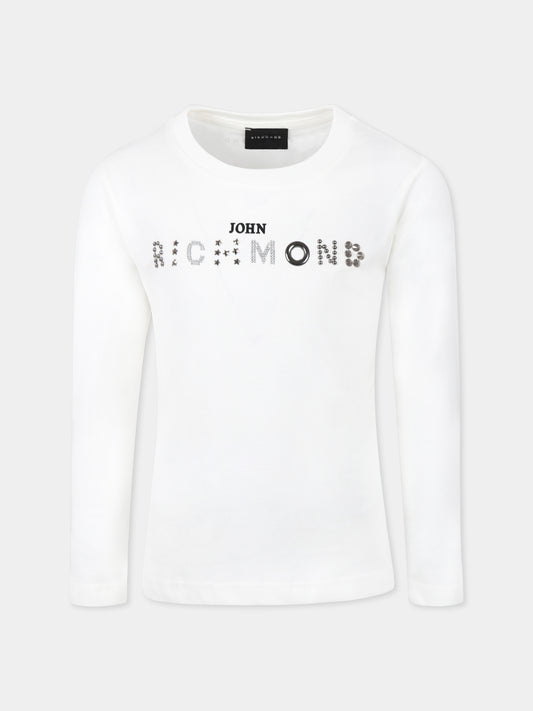 T-shirt bianca per bambini con logo,Richmond,RBA24085TS OFF-WHITE