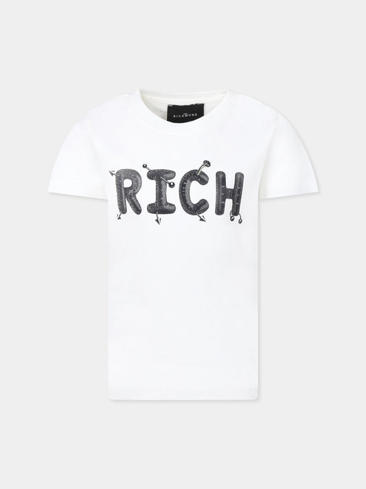 T-shirt bianca per bambino con logo,Richmond,RBA24141TS OFF-WHITE