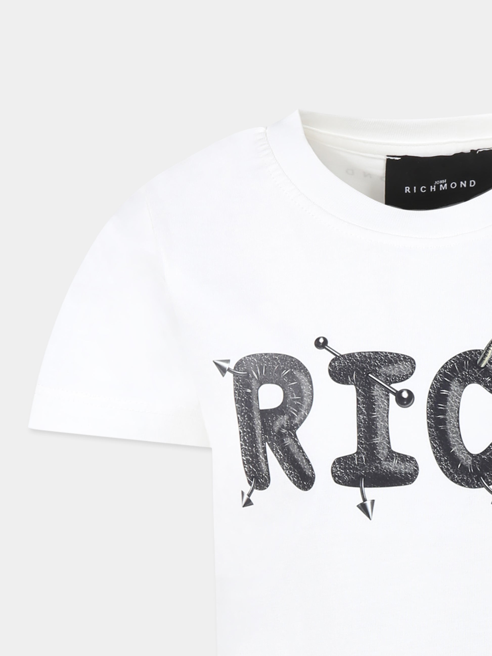 T-shirt bianca per bambino con logo,Richmond,RBA24141TS OFF-WHITE