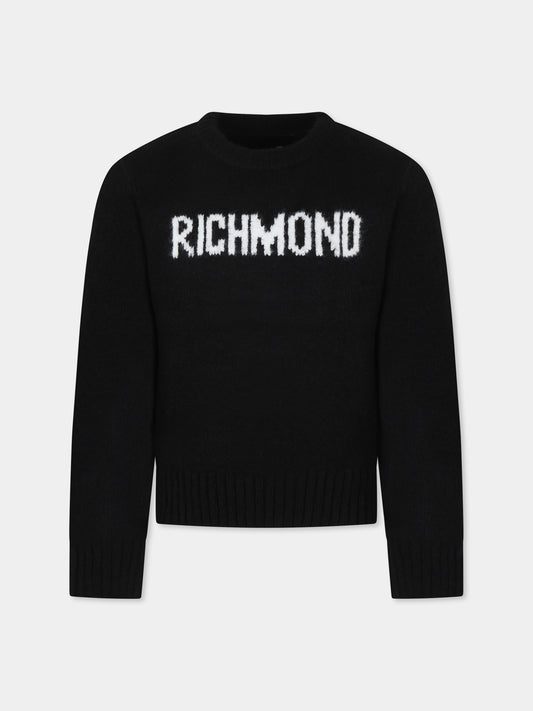 Maglione nero per bambino con logo,Richmond,RBA24161MA BLACK