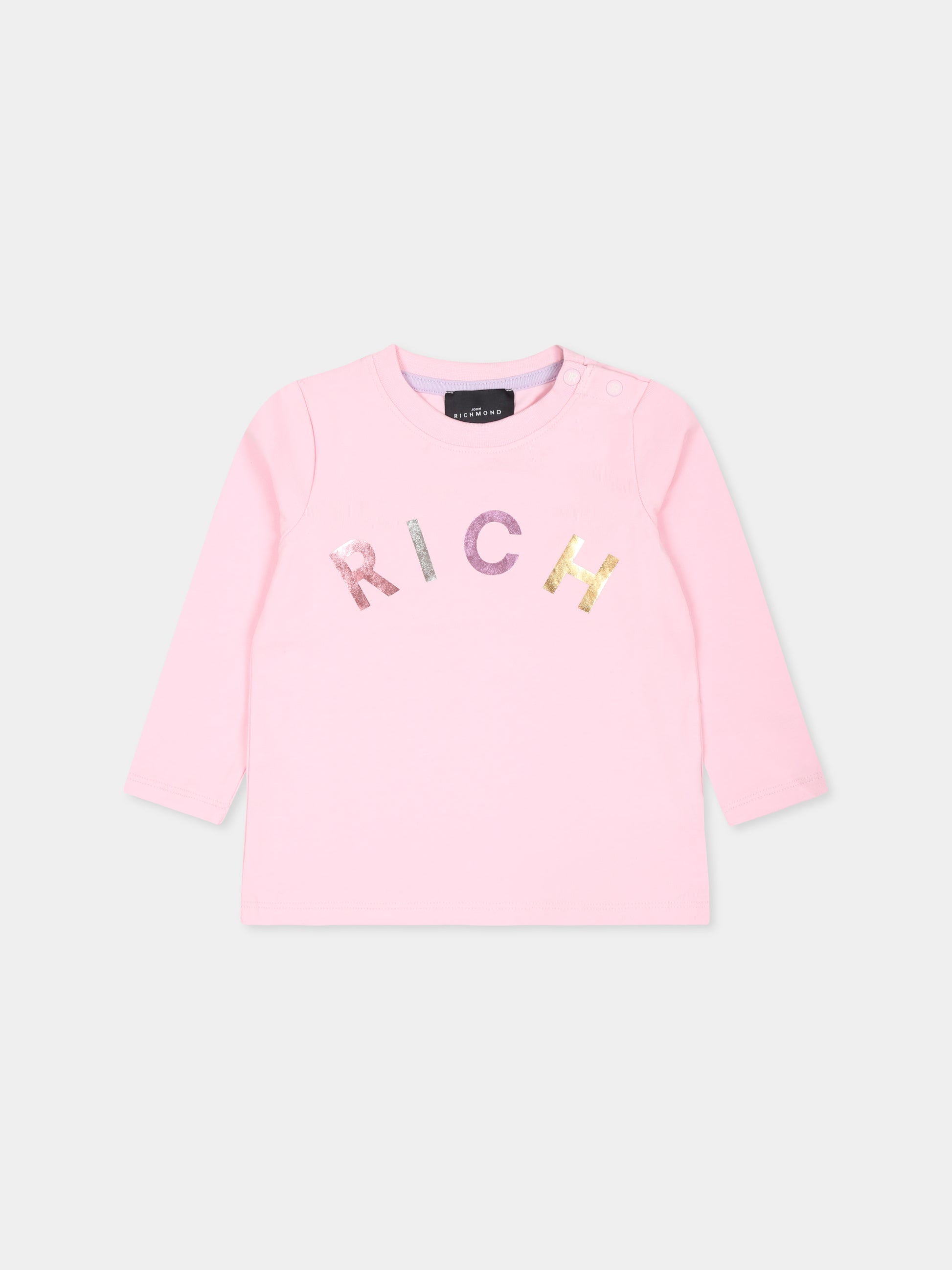 T-shirt rosa per neonata con logo,Richmond,RIA24054TS PINK LIGHT