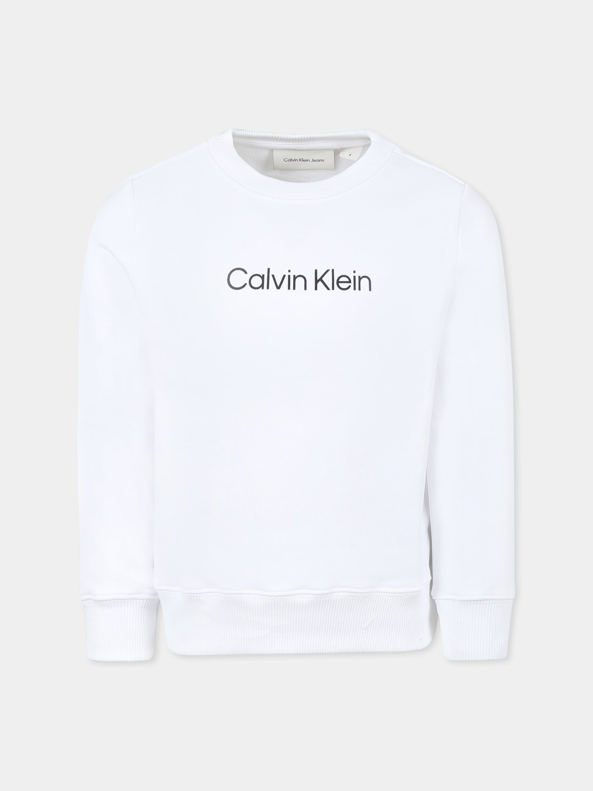 Felpa bianca per bambini con logo,Calvin Klein Kids,IU0IU00680 YAF