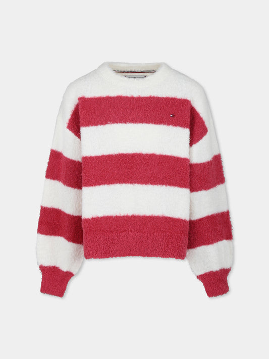 Maglione avorio per bambina con bandierina,Tommy Hilfiger Junior,KG0KG08368 XI0