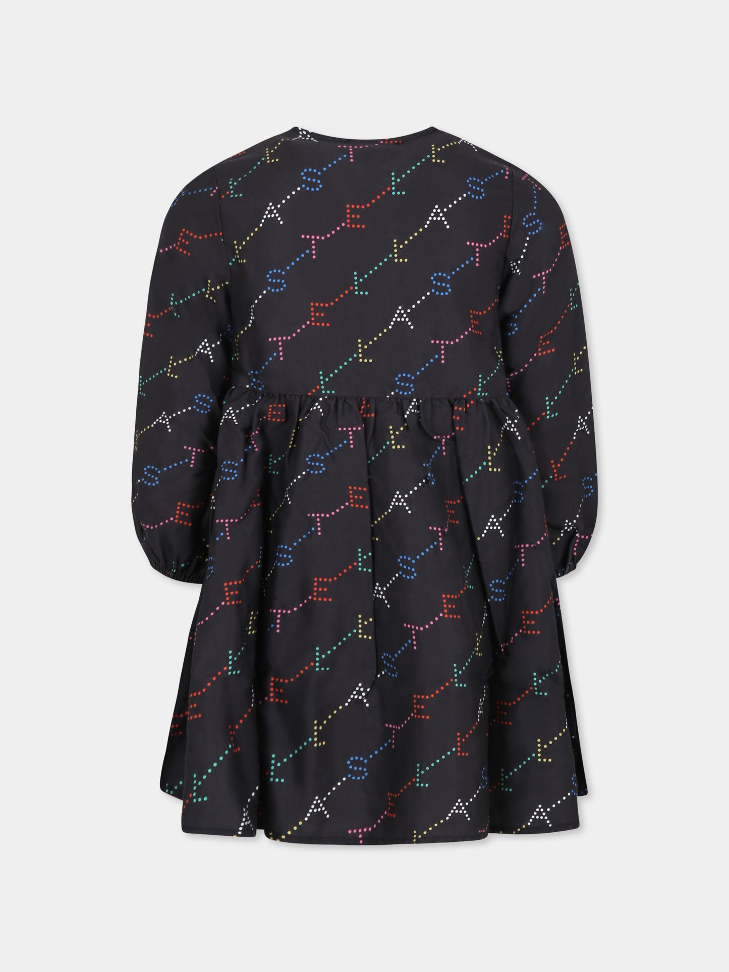Vestito nero per bambina con logo all over,Stella Mccartney Kids,TV1D70 Z2068 930MC