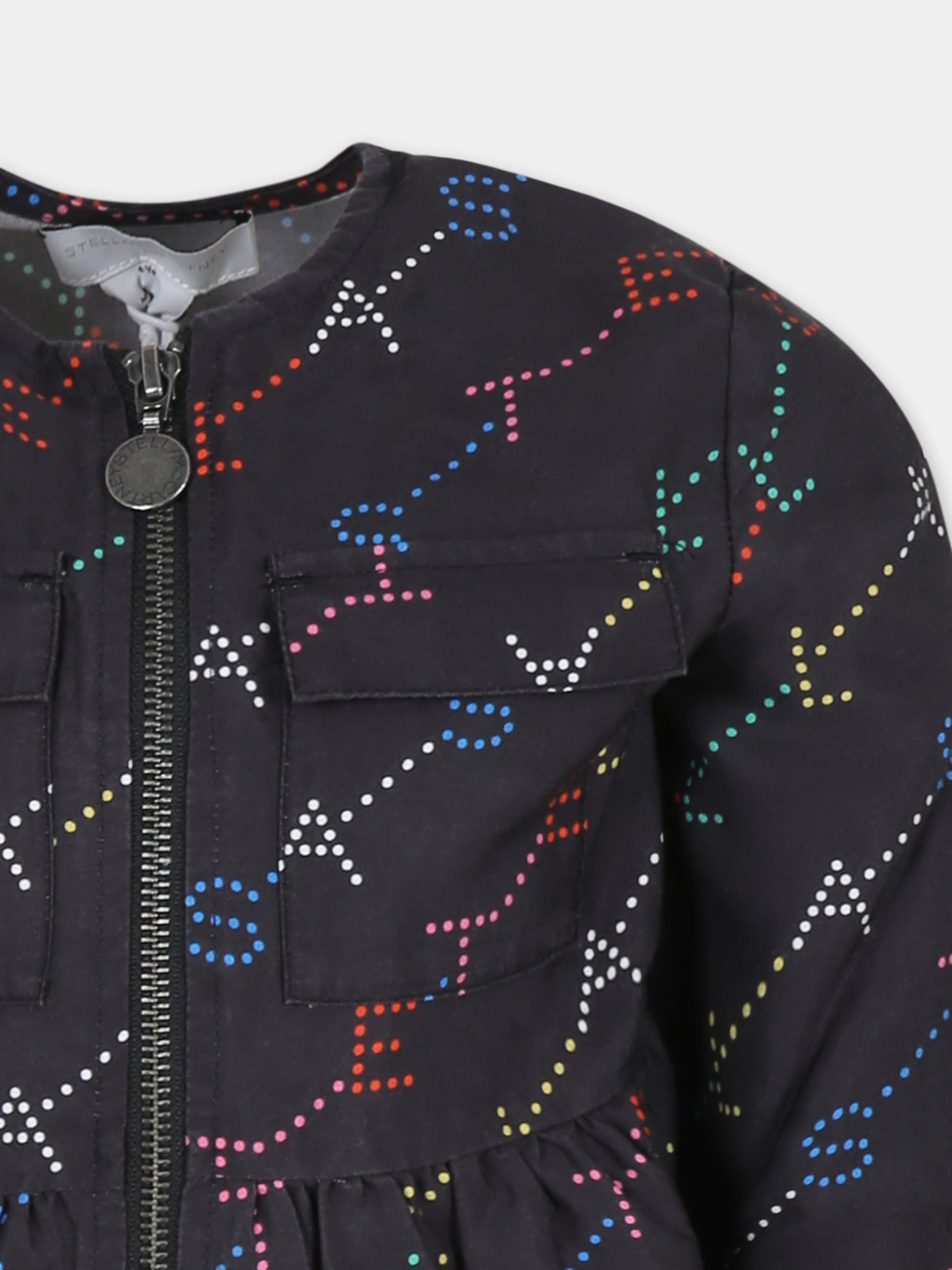 Vestito nero per bambina con logo all over,Stella Mccartney Kids,TV1D70 Z2068 930MC