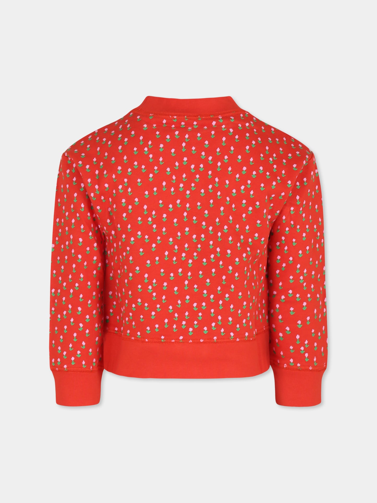 Felpa rossa per bambina con logo e fiori all over,Stella Mccartney Kids,TV4A10 Z2094 421MC